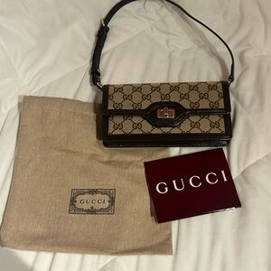 Gucci Beige and Black Monogram Crossbody Bag